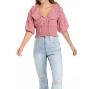 Vanilla Star Puff Sleeve Portrait Collar Top Pink‎ Size XL